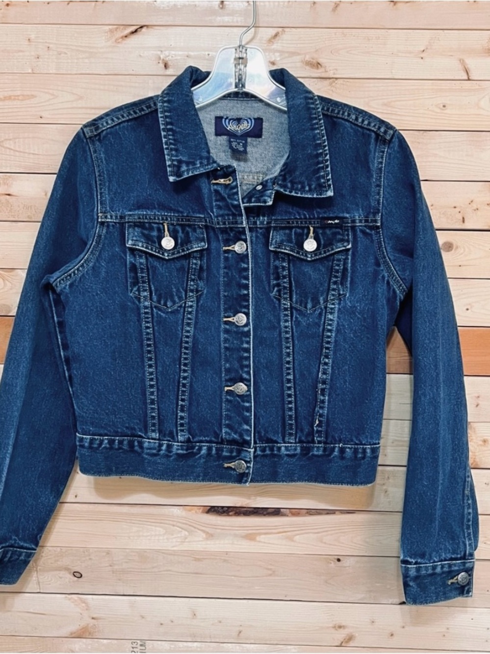 Angels Vintage Y2K Women’s Dark Wash 100% Cotton Denim Jean Jacket Junior Size M